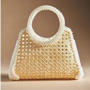Anthropologie Pearl Embellished Rattan
Circle-Handle Bag